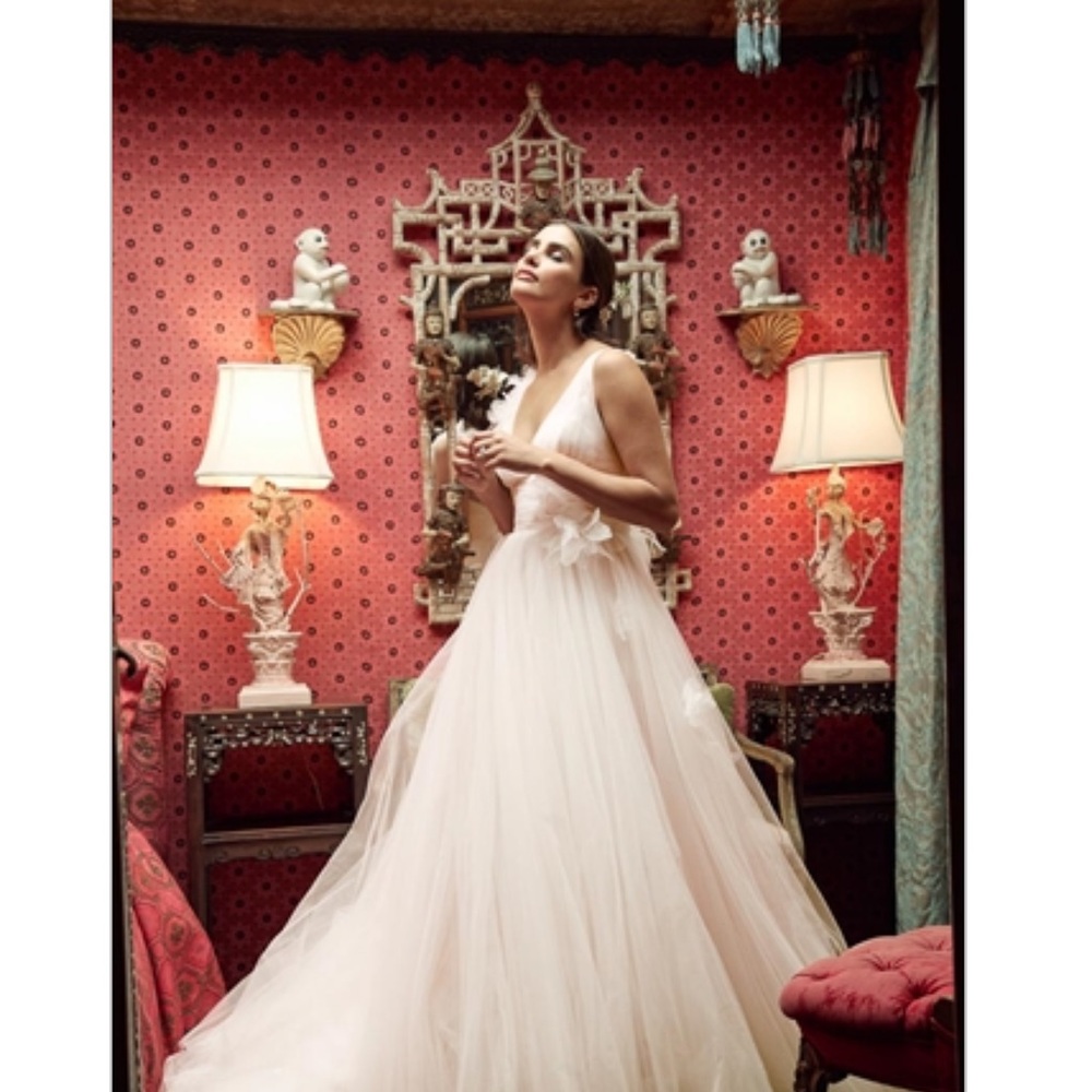 Romantic blush toned wedding dress